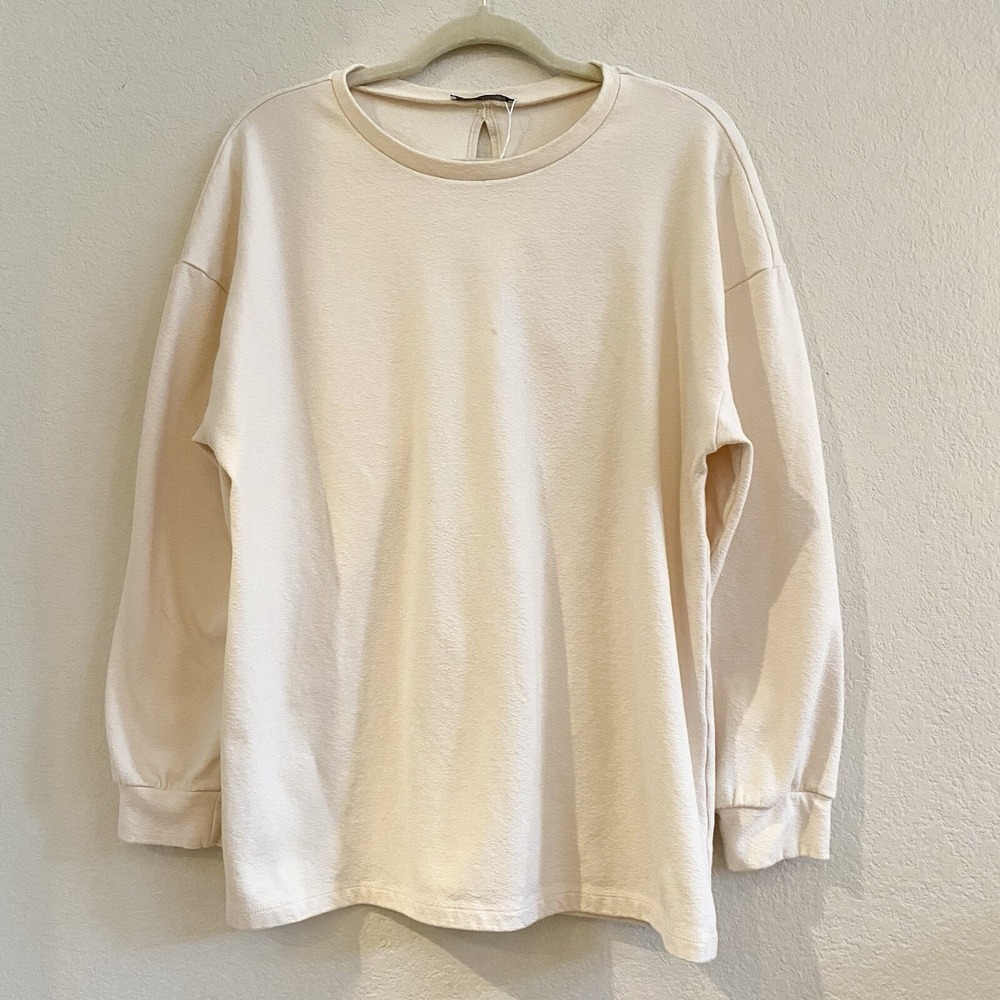 Zara Collection Basic Cream Sweater Twisted Back Detail Cotton Blend Size Medium